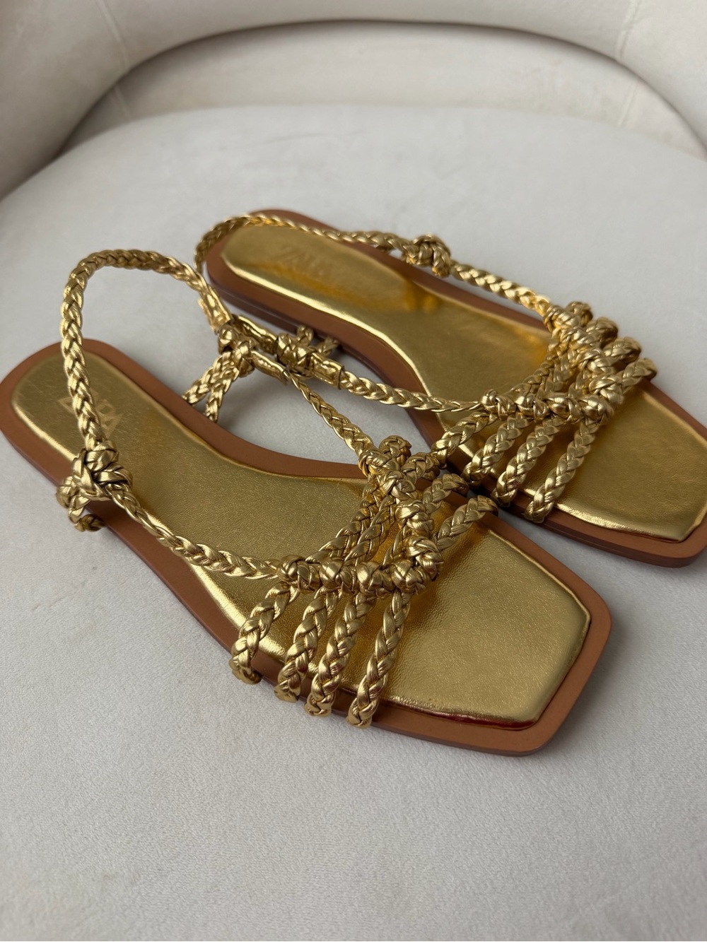 Zara Gold Braided Strap Sandals
